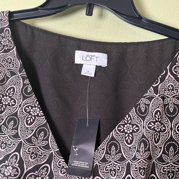 Ann Taylor LOFT brown and beige Wrap Midi Dress with Flutter Sleeves - Picture 5 of 6